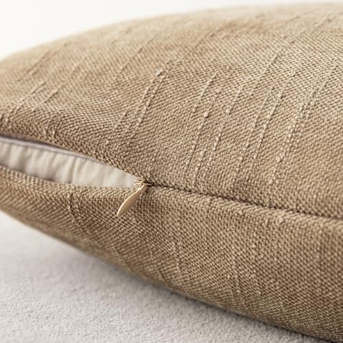 Foindtower Pack of 2 Textured Chenille Throw Decorative Pillow Covers Square Accent Solid Cushion Cover Neutral Farmhouse ...
