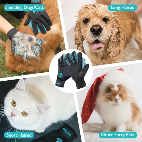 COOLJOB Patented Pet Grooming Gloves with Web, Reusable Washable Cleaning Brush Massage Hair Remover for Short Long Haired...