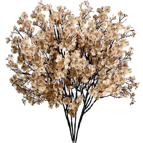 Mandy's Light Brown Artificial Baby’s Breath Flowers 6 Bundles Silk Gypsophila, 18.5 Inch European Style Modern Home Decor...