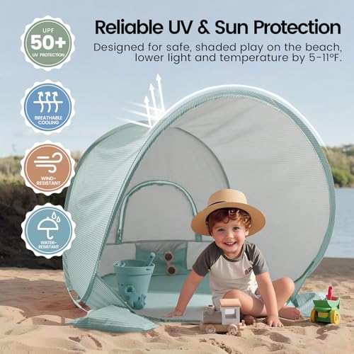 Tiny Land Baby Beach Tent – Pop Up Baby Tent with UV Protection, Portable Baby Beach Essentials, 35.4"x27.6"x31.5" Sun She...