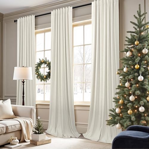 100% Blackout Curtains 84 Inch Length 2 Panels Set Neutral Boho Linen Farmhouse for Bedroom Windows Living Room Darkening ...