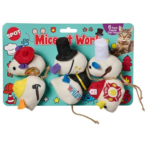 SPOT Mice at Work Cat Toys, Catnip Filled Plush Mice for Indoor Cats, Lightweight Toy Mice with Career Designs, for Single...
