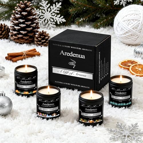 Winter Candles Set – 4 Pack Holiday Scented Candles, 28oz Soy Candle for Home Scented, Cozy Scents of Winter Carol/Spice/C...