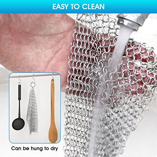 Cast Iron Cleaner 6"x6.3" 316L Stainless Steel Chainmail Scrubber for Griddle Skillet Dutch Oven Wok Stainless Steel Pot C...