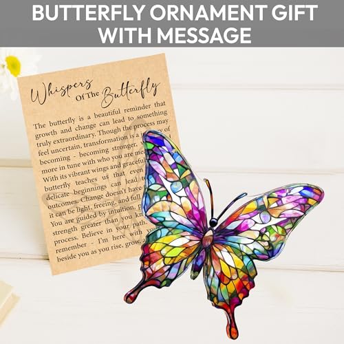 Butterfly Gifts for Women, Acrylic Butterfly Suncatcher Ornament Faux Stained Glass, Inspirational Gift for Women, Christm...