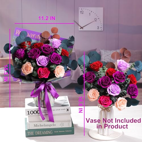 Lovenfold Flowers for Delivery Birthday Flowers Gift for Her,Preserved Flowers Bouquet 12 Roses Mixed Bouquet,Rose Gifts f...