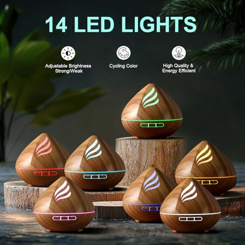 JcrAsZZF Essential Oil Scent Diffuser: 500ML Aroma Diffuser with Remote Control - 14 Colors LED & 2 Mist Modes - 4 Timer S...