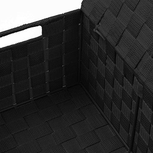 Sorbus Set of 3 Black Woven Storage Baskets with Lids – Mesh Hand-Woven Bins for Closet, Shelf, and Linen Organization – V...