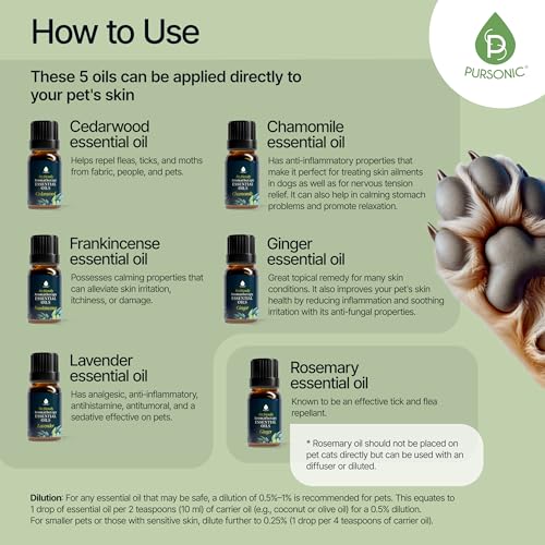 PURSONIC Pet Friendly Aromatherapy Essential Oils Collection, 6-Count - Safe for Dogs and Cats, Natural Relaxation and Str...