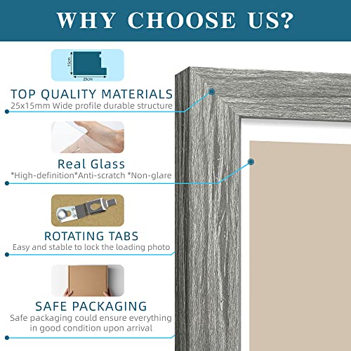 Hongkee 8x10 Picture Frame Set of 2, Grey Photo Frame of Rustic Style, Multi 8 by 10 Photo Frame for Wall or Tabletop Disp...