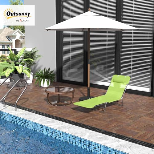 Outsunny Folding Chaise Lounge Pool Chairs, Outdoor Sun Tanning Chairs with Pillow, Reclining Back, Steel Frame & Breathab...