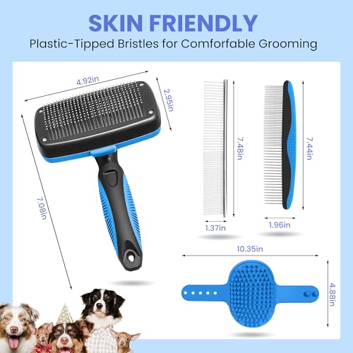 Self Cleaning Shedding Brush - 5-in-1 Professional Pet Grooming Kit Skin Friendly Grooming Tool for Dogs, Cats, and Puppie...