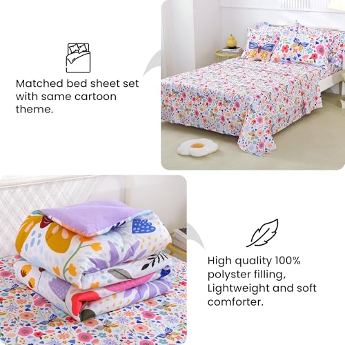 Mooreeke Full Size Comforter Sets for Girls Kids, 8 Pieces Bed in a Bag Purple Floral Butterfly Bedding Comforter Sheet Se...
