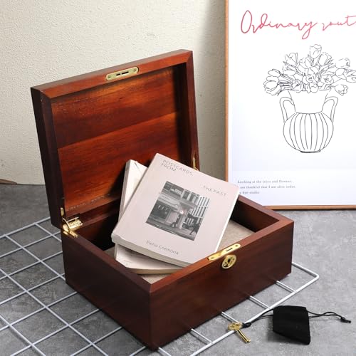 Wooden Storage Box with Hinged Lid and Locking Key Large Memory Box For Keepsakes Acacia Wood Boxes Memory treasure Wood B...