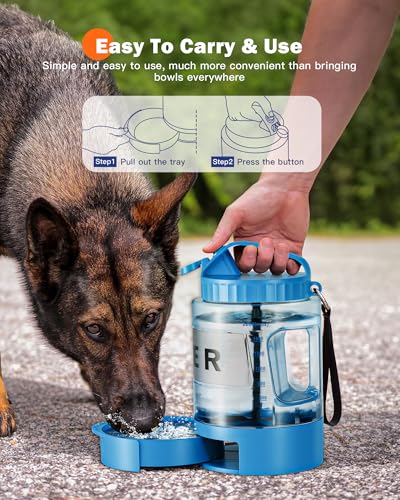77oz Large Dog Water Bottle - Portable Travel Dog Water Dispenser & Bowl - Leak-Proof Pet Water Jug for Hiking, Camping, W...