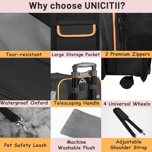 FERRAFAY Pet Carrier for Small Pet, Cat Dog Carrier for Car Soft Sided Dog Rolling Crate Cat Travel Bag