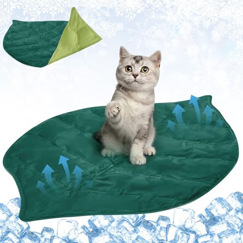 Drydiet Self Cooling Mat for Cats - Large Leaf Shaped - 27 x 18.5 Inch Summer Pet Cool Mats for Cats and Puppies, Reversib...