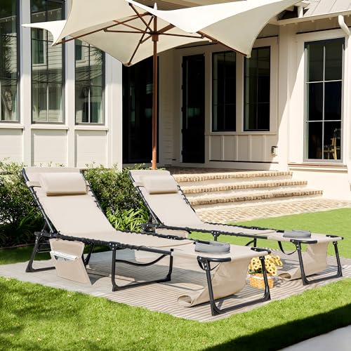 Flamaker Face Down Chaise Lounge Chair 5-Position Adjustable Sunbathing, Foldable Tanning Chair with Face& Arm Holes, Outd...