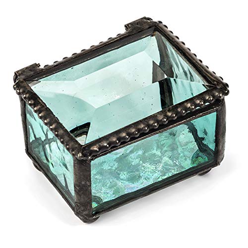 Turquoise Blue Stained Glass Ring Box Small Jewelry Trinket - J Devlin Box 325-3