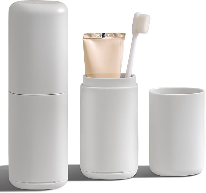 Portable Travel Toothbrush Case with Gargle Cup - Hard Shell Toothbrush Holder & Toothpaste Container, Detachable Bottom f...