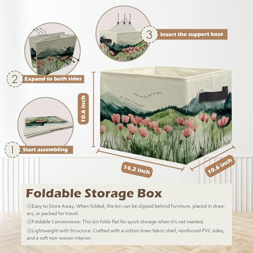 Ghoaoivo Inspirational Mountain Wildflower Storage Box Bins, Motivational Quote Floral Mountain Collapsible Storage Basket...