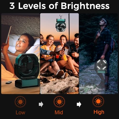 Camping Fan with Light - 20000mAh Rechargeable Battery Fan, 112Hrs Max Run Time, 8 Speeds, Digital Display, Timer, Auto Os...