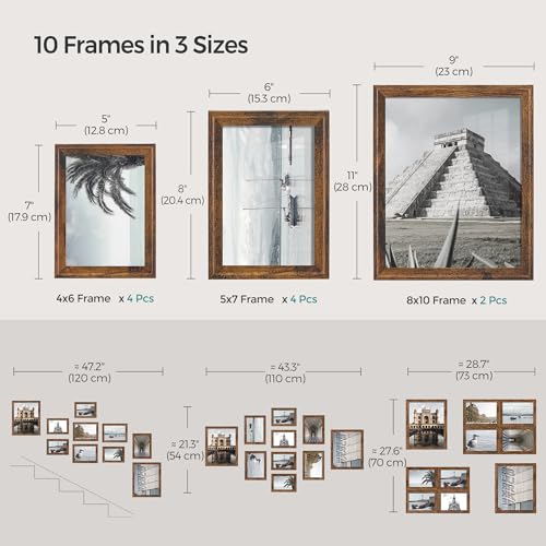 SONGMICS Picture Frames with 16 Mats, Set of 10 Collage Photo Frames, Two 8x10, Four 5x7, Four 4x6 Frames, Hanging or Tabl...