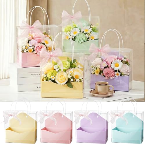 Resurhang 8 Set Flower Gift Boxes for Arrangement Mother's Day Flower Bags with Envelope Gift Boxes Clear plastic Bags wit...