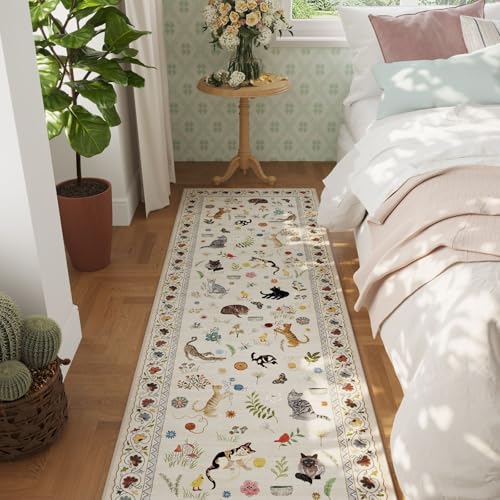 Rugcomf Runner Rug for Kitchen Non Slip 2'6''x8' Washable Rugs with Rubber Backing Soft Floral Animal Cat Carpet Runner fo...