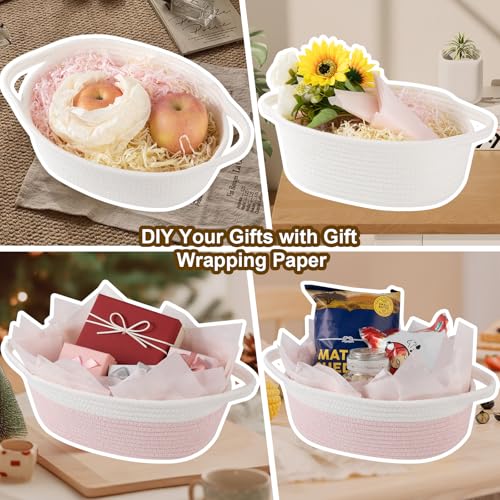 OIAHOMY Gift Basket Empty with Handle, 12"x 8"x 5" Small Woven Basket with Gift Bag, Ribbon and Wrap Tissue Paper, Dog Toy...