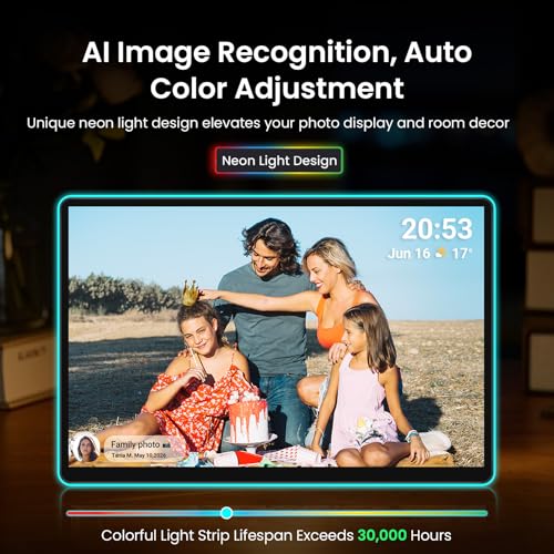 ApoloSign 14" Neon Light Digital Picture Frame, Desk Digital Calendar, Auto-synced Schedule via Frameo App - 2K FHD Touchs...