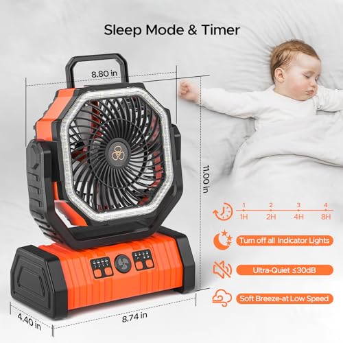 Rechargeable Camping Fan with LED Lantern, 20000mAh Auto-Oscillating Battery Operated with Remote/Hook/Timer, 8” Portable ...