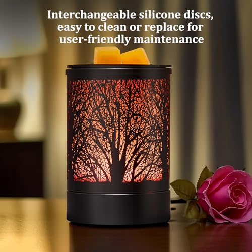 Enaroma Fragrance Wax Melts Warmer with 7 Colors LED Changing Light Classic Black Forest Design Scent Oil Candle Warmer fo...