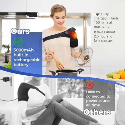 Telepepe Cordless Shoulder Heating Pad, Heated Shoulder Brace for Rotator Cuff Frozen, 3 Heat Levels, 3000mAh Rechargeable...
