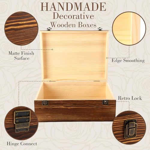 Barydat Extra Large Wooden Memory Box with Hinged Lid for Keepsakes Unfinished Pine DIY Craft Stash Wooden Box for Arts Gi...