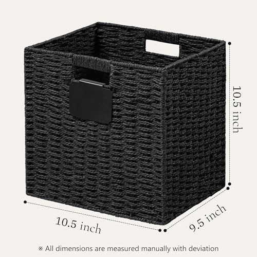 UBBCARE 2 Pack Wicker Basket, 10.5×10.5 Storage Cubes with Label, Foldable Cube Storage Bin with Handle, Square Storage Ba...