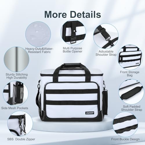 ZAKEEP Soft Cooler Bag, 30 Cans Collapsible Cooler with Adjustable Shoulder Straps, White Ice Chest for Camping, Beach, Hi...