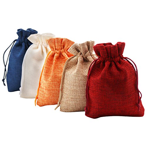 SumDirect Small Burlap Gift Bags 20 Pcs Mixed Color Jewelry Pouches with Drawstring Reusable Linen Gift Bags for Wedding, ...