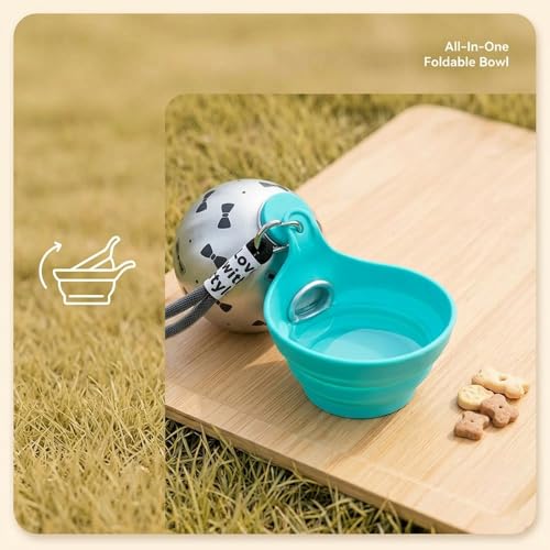 Foldable Pet Water Bottle for Travel, 2 in 1 Portable Dog Water Bottle, Water Bottle for Dogs on Walks, Stainless Steel Bo...