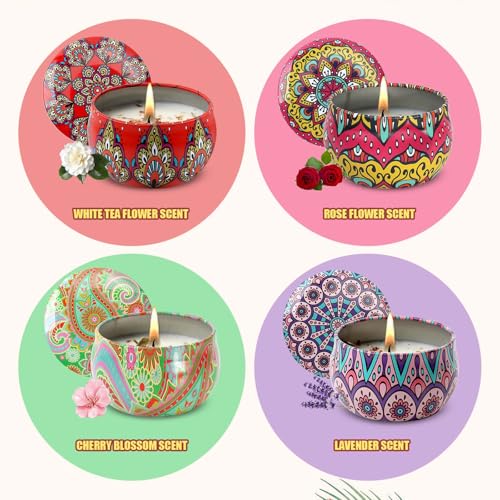 WIKIMO 4 Pack Scented Candles Gift Set, 2.2oz Candles for Home Scented, Natural Soy Aromatherapy Candles with 4 Types of F...