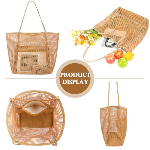 Fammart Mesh Beach Bag for Women, Summer Straw Tote Hobo Pool Bags with Zipper Pocket, Travel Vacation Cruise Essentials 2026