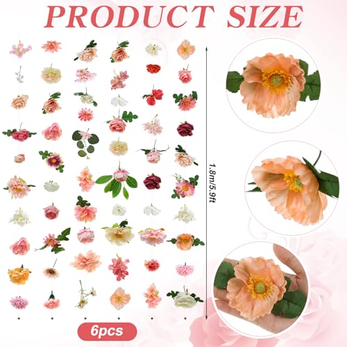 XunYee 6 Pcs 35.4 ft Flower Garlands Artificial Wildflower Vines Floral Hanging Backdrop Fake Flower Garlands Faux Silk Wi...