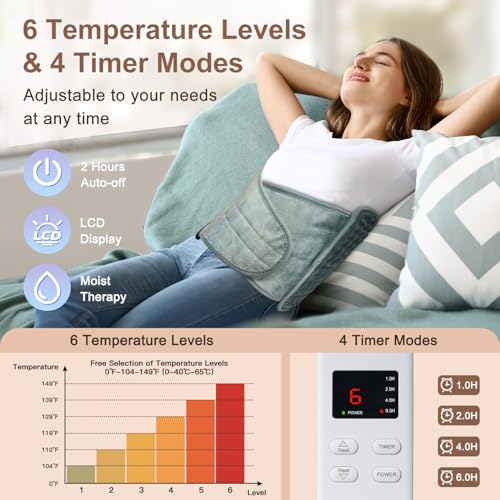 IGXHAVIZ Heating Pad for Back Pain Relief, Electric Heating Pad for Period Cramps Neck Shoulders with Belt, 4 Timer 6 Heat...