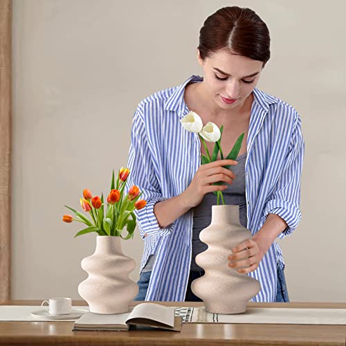 Ceramic Vases Set of 2-White Vase for Modern Home Decor, Flower Vases for Aesthetic Room Decor,Boho Decor Wedding Dinner T...