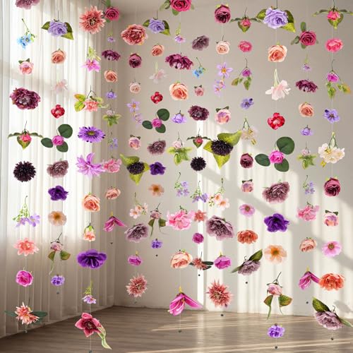 Suncalla 6 Pcs 35.46 ft Flower Garlands Backdrop Spring Artificial Wildflower Vines Floral Decorations for Party Fake Flow...