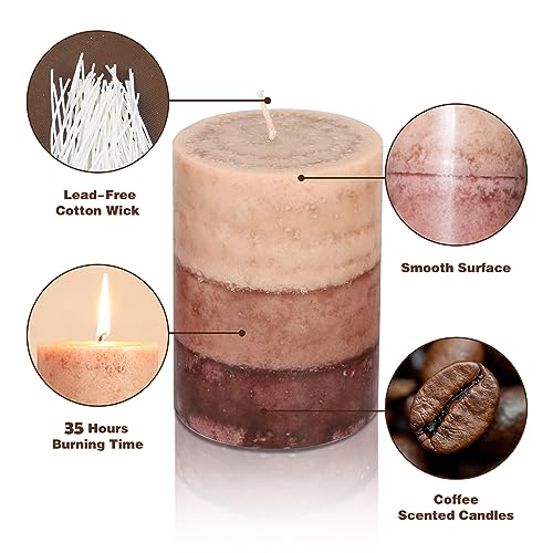 Cafemoon Coffee Pillar Candles, Aromatherapy Scented Candles, 35+ Hours Burn Long Lasting, Set of 3 Tall 3x4 Inch Dripless...