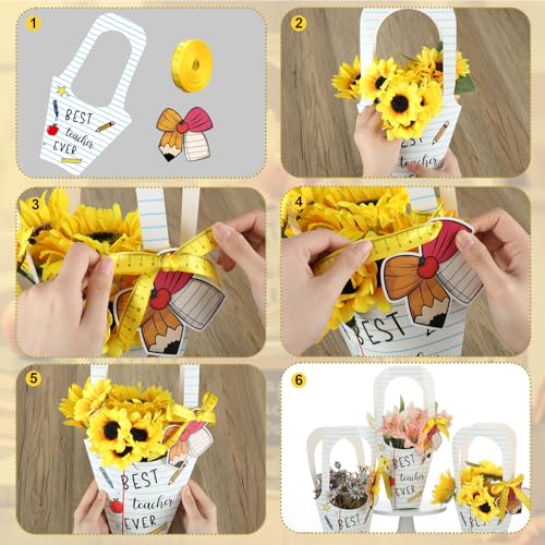 Gersoniel 24 Set Teachers' Day Gift Flower Bags Notebook Shaped Teacher Appreciation Gift Flower Bouquet Holder with Cards...