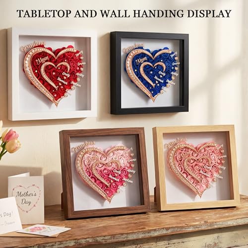 Easycosy Personalized Flower Shadow Box for Mom Grandma, Mothers Day Shadow Box for Flowers with Names & Hand Skin, Custom...