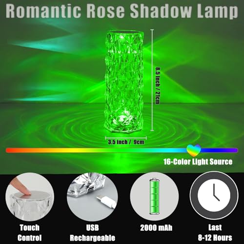 VoMii Crystal Lamp Touch, RGB 16 Colors Changing Night Light with Remote, Crystal Table Lamp Bedside Lamp, Rose Wave Diamo...