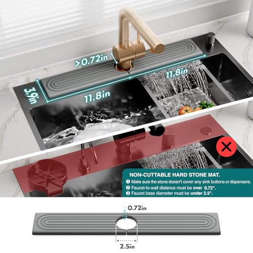 eormoe Kitchen Faucet Absorbent Mat - Diatomaceous Earth Splash Guard for Sink Faucet, Aesthetic Water Absorbing Stone Tra...